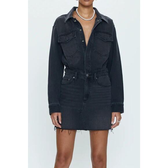 PISTOLA Nina Dress Womens Medium Washed Black Denim Long Sleeve Mini Short NEW - Picture 1 of 16